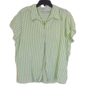Apparenza Green Stripe Short Sleeve Button Up Top